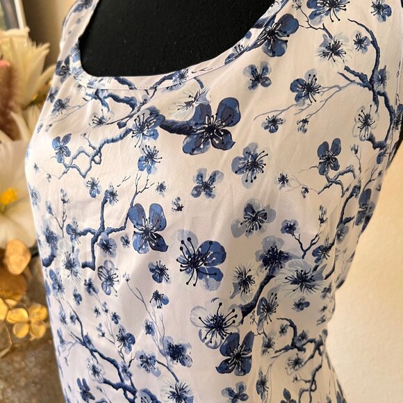 Y2K Satin Blue & White Floral Open-Back Crisscross Mini Dress XL - Picture 3 of 9
